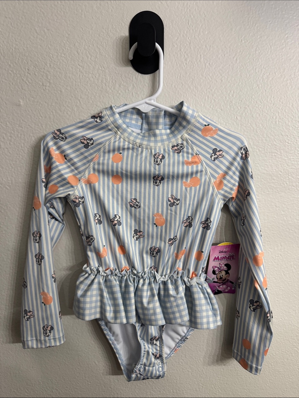 Disney Girls' Long Sleeve Rash Guard One-Piece Swimsuit - Light Blue/Peach